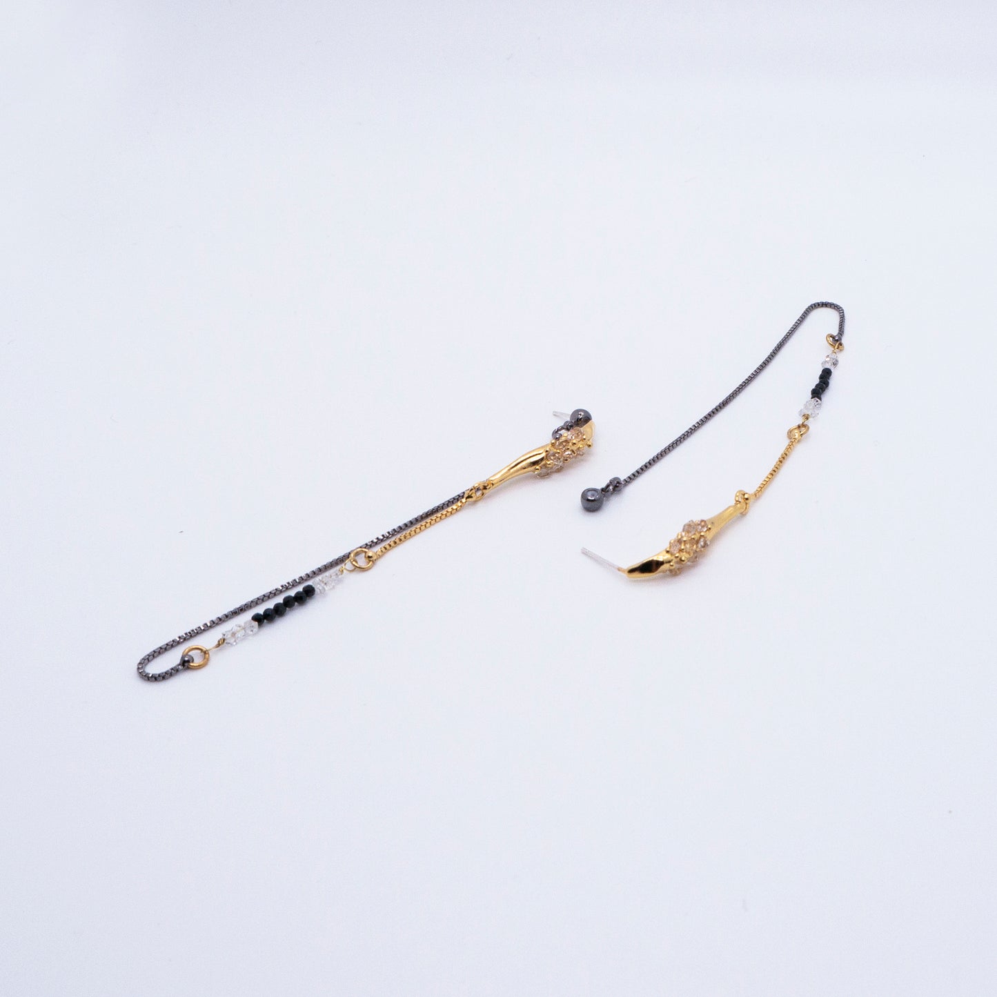 Space Ice - Herkimer Diamond Chain Earrings (Black & 18K Gold Plated)