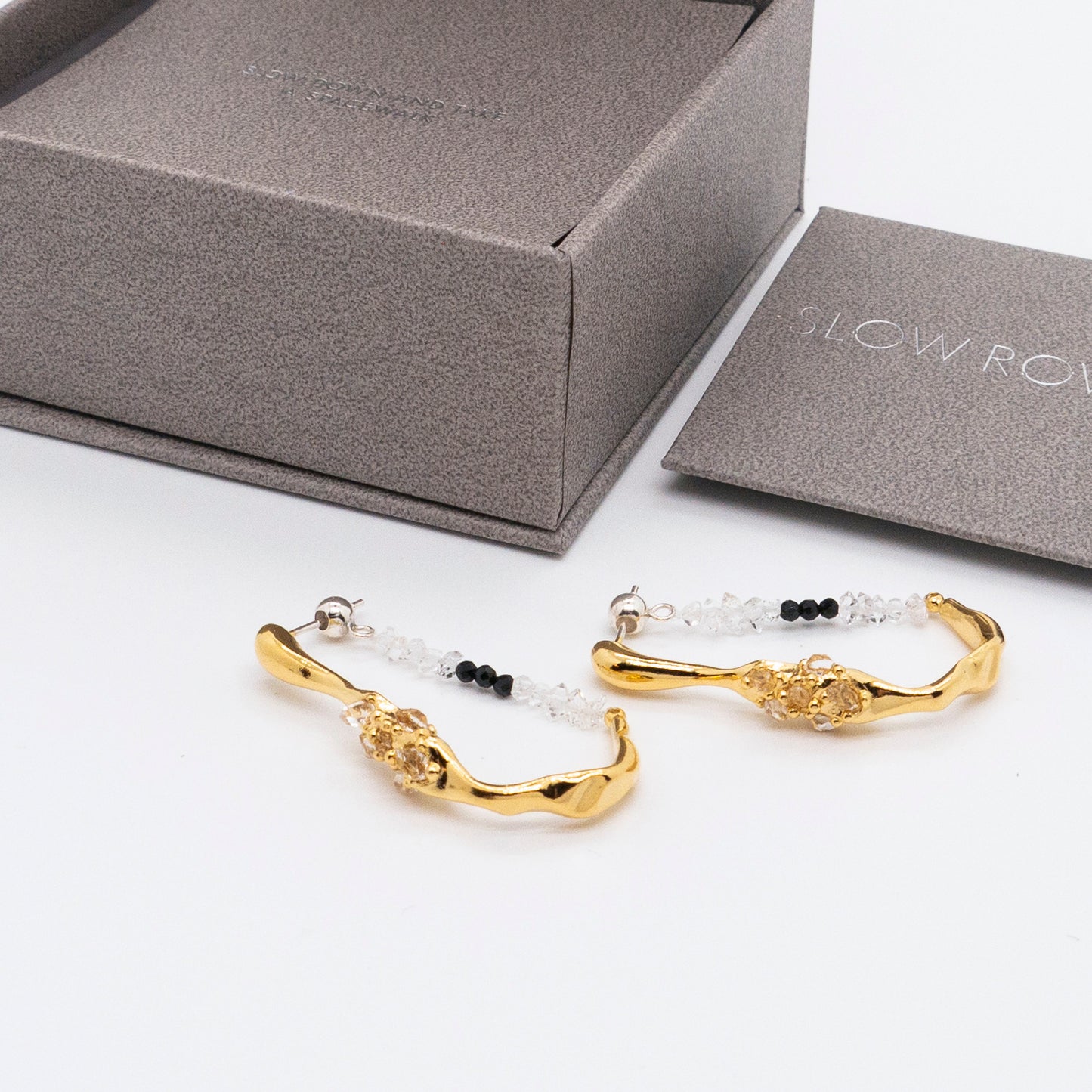 Space Ice - Herkimer Diamond Hoop Earrings (18K Gold Plated)