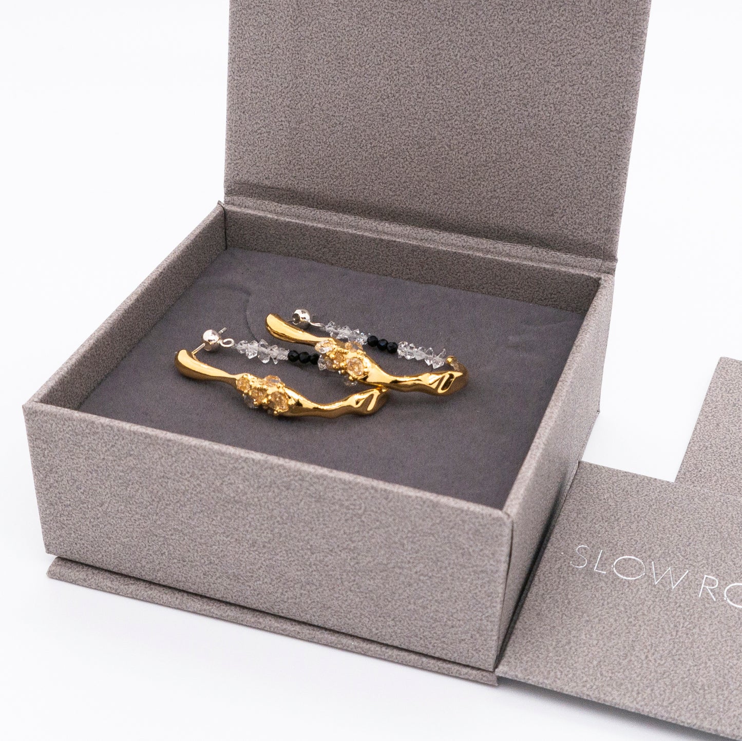 Space Ice - Herkimer Diamond Hoop Earrings (18K Gold Plated)