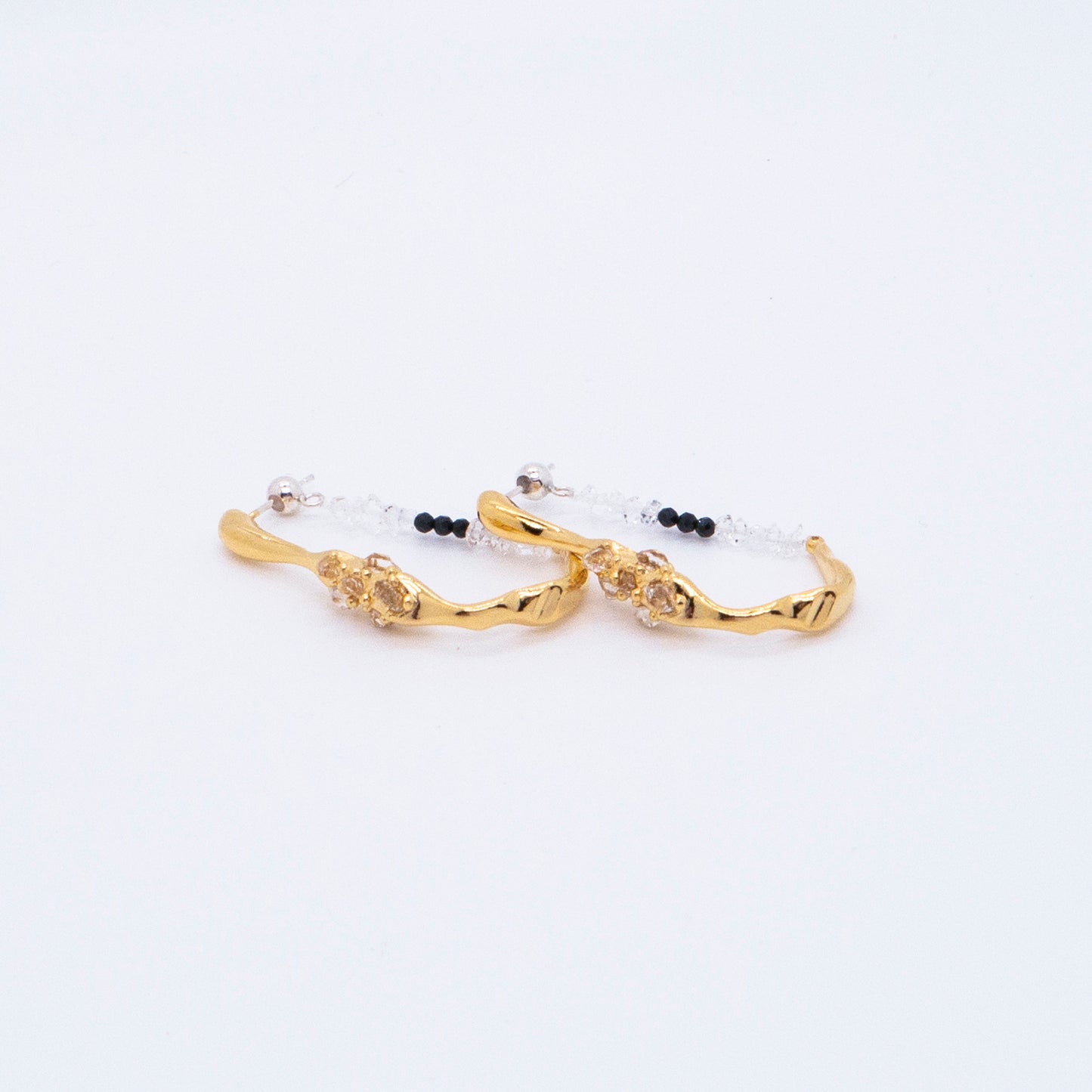 Space Ice - Herkimer Diamond Hoop Earrings (18K Gold Plated)