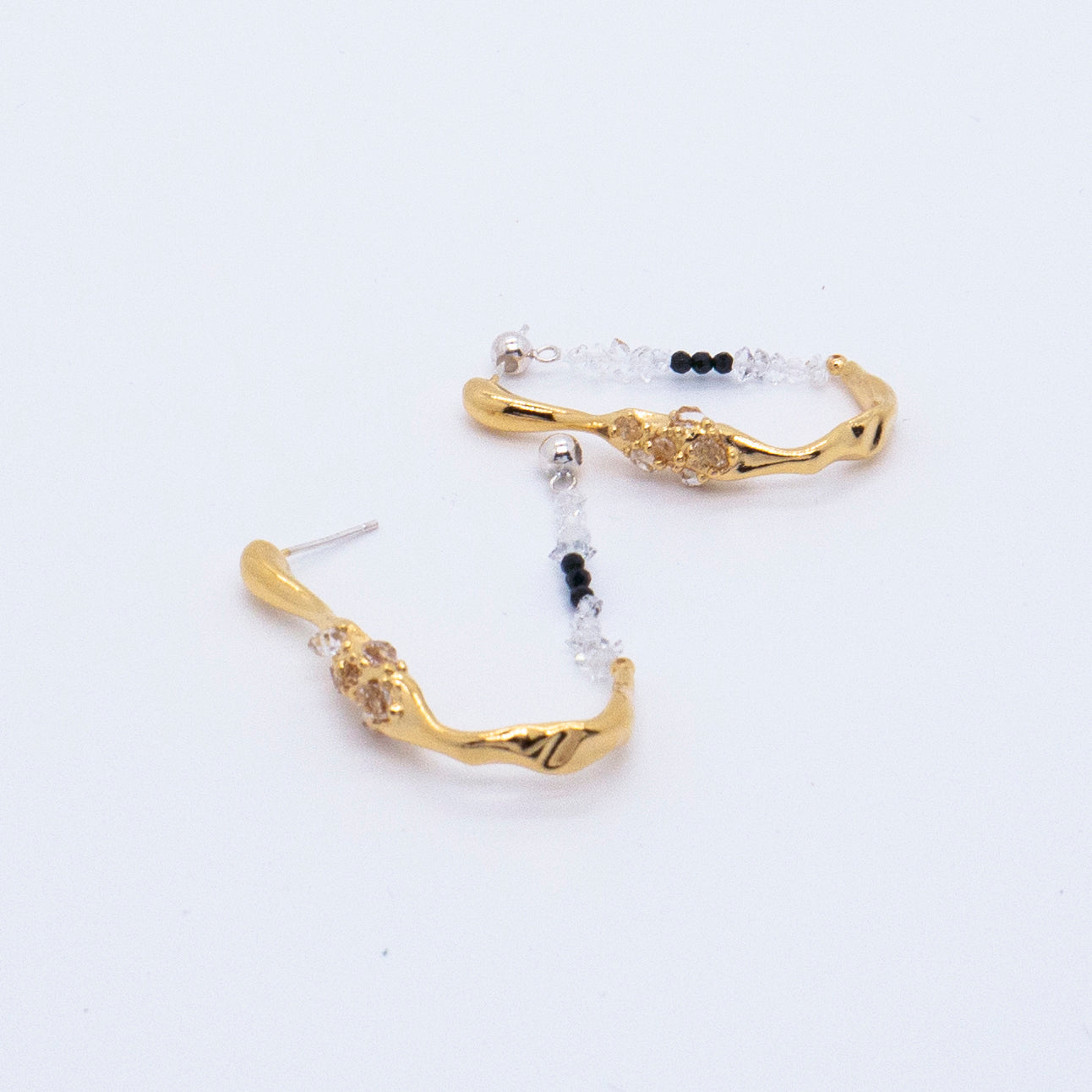 Space Ice - Herkimer Diamond Hoop Earrings (18K Gold Plated)