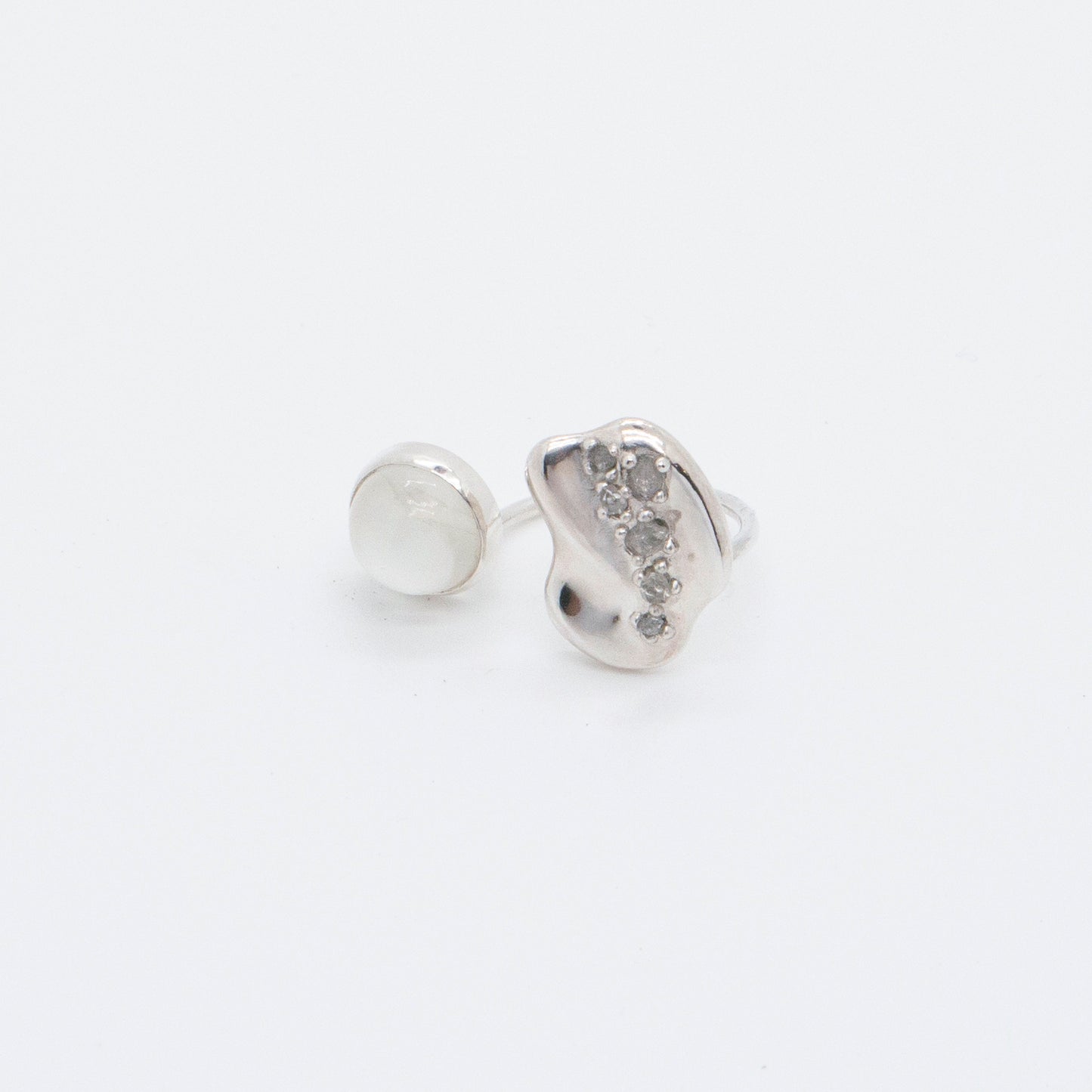 Space Ice - Moonstone Herkimer Diamond Open Ring (Silver)