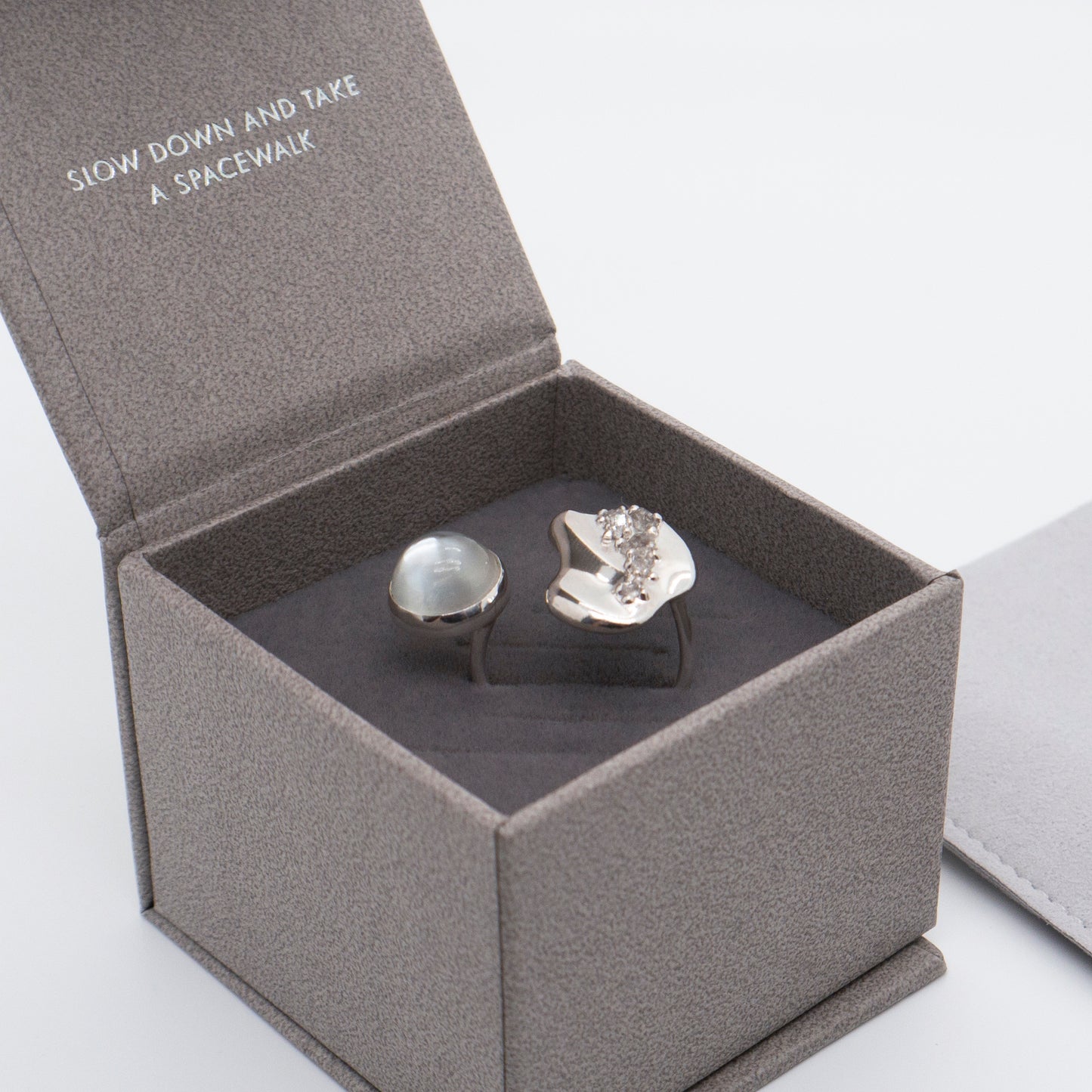 Space Ice - Moonstone Herkimer Diamond Open Ring (Silver)