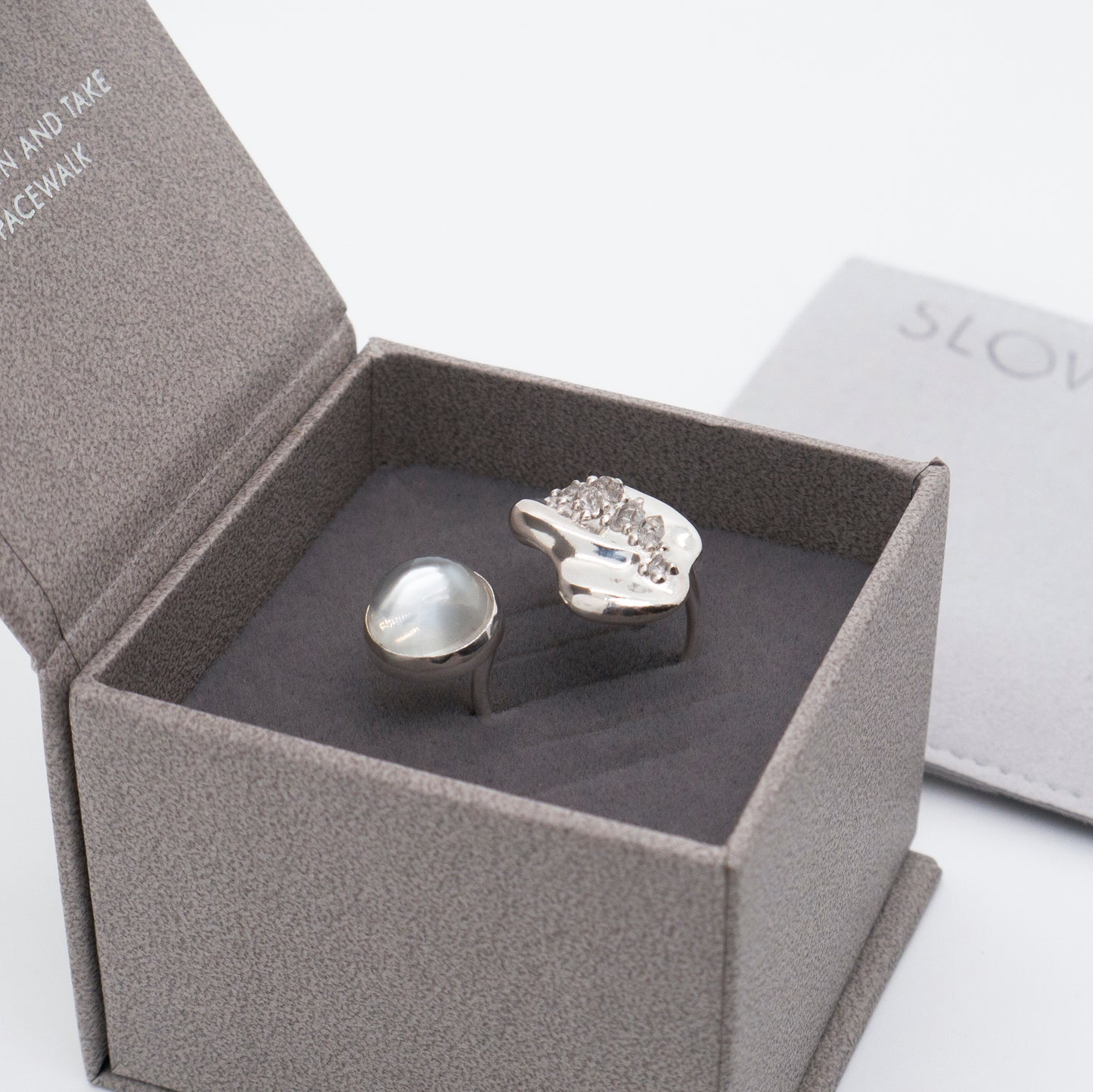 Space Ice - Moonstone Herkimer Diamond Open Ring (Silver)