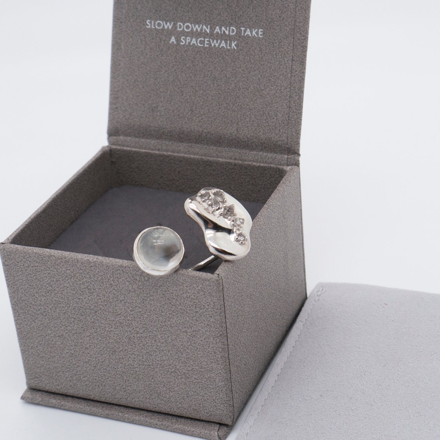 Space Ice - Moonstone Herkimer Diamond Open Ring (Silver)