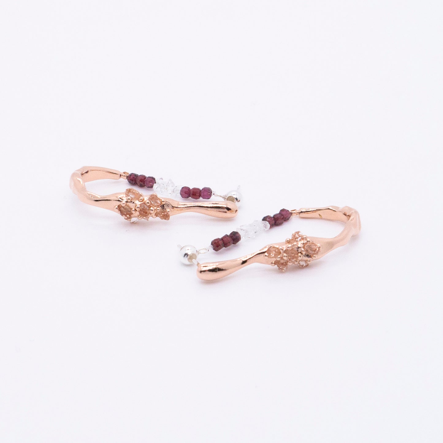 Space Ice - Magenta Mist - Herkimer Diamond Hoop Earrings (Rose Gold Plated)