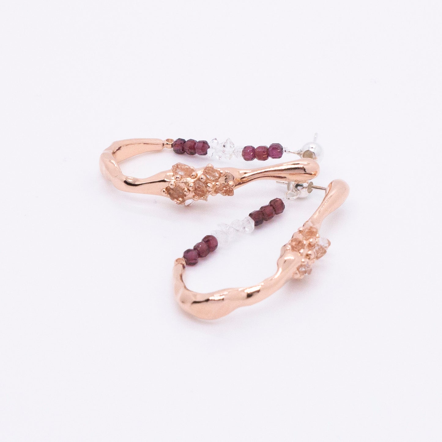Space Ice - Magenta Mist - Herkimer Diamond Hoop Earrings (Rose Gold Plated)