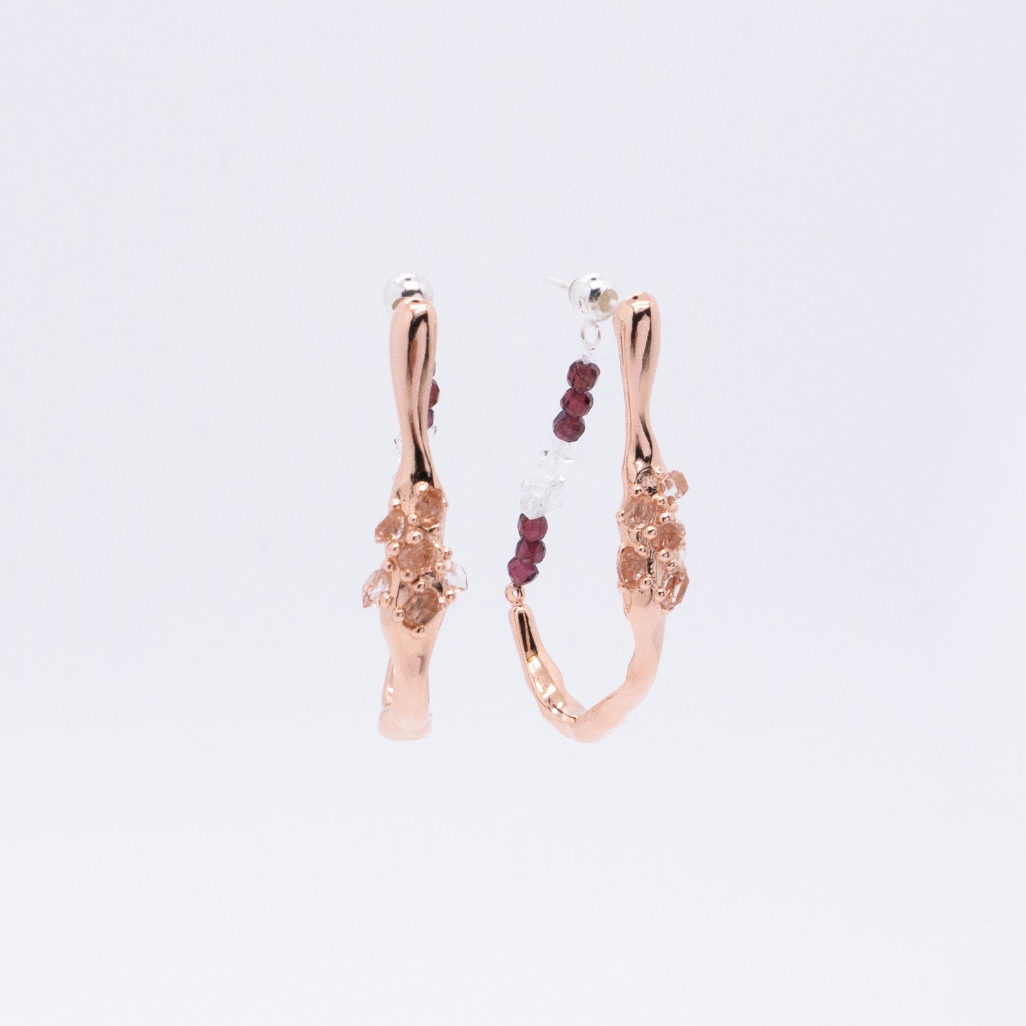 Space Ice - Magenta Mist - Herkimer Diamond Hoop Earrings (Rose Gold Plated)