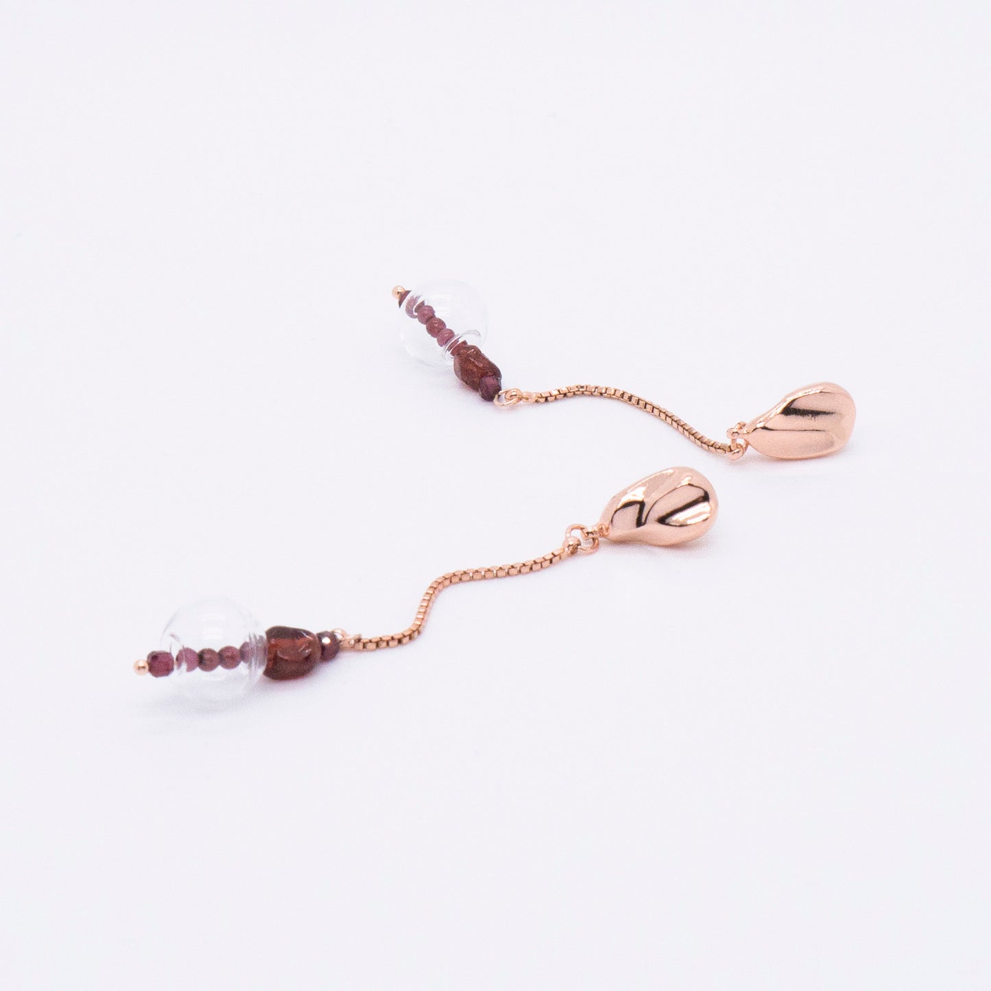 Space Ice - Magenta Mist - Glass Bubble Herkimer Diamond Chain Earrings (Rose Gold Plated)