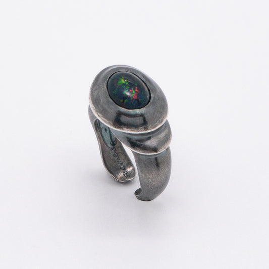 Solar Flares - Sunspots Smoked Opal Ring / Ear Cuff (Oxidised Silver)