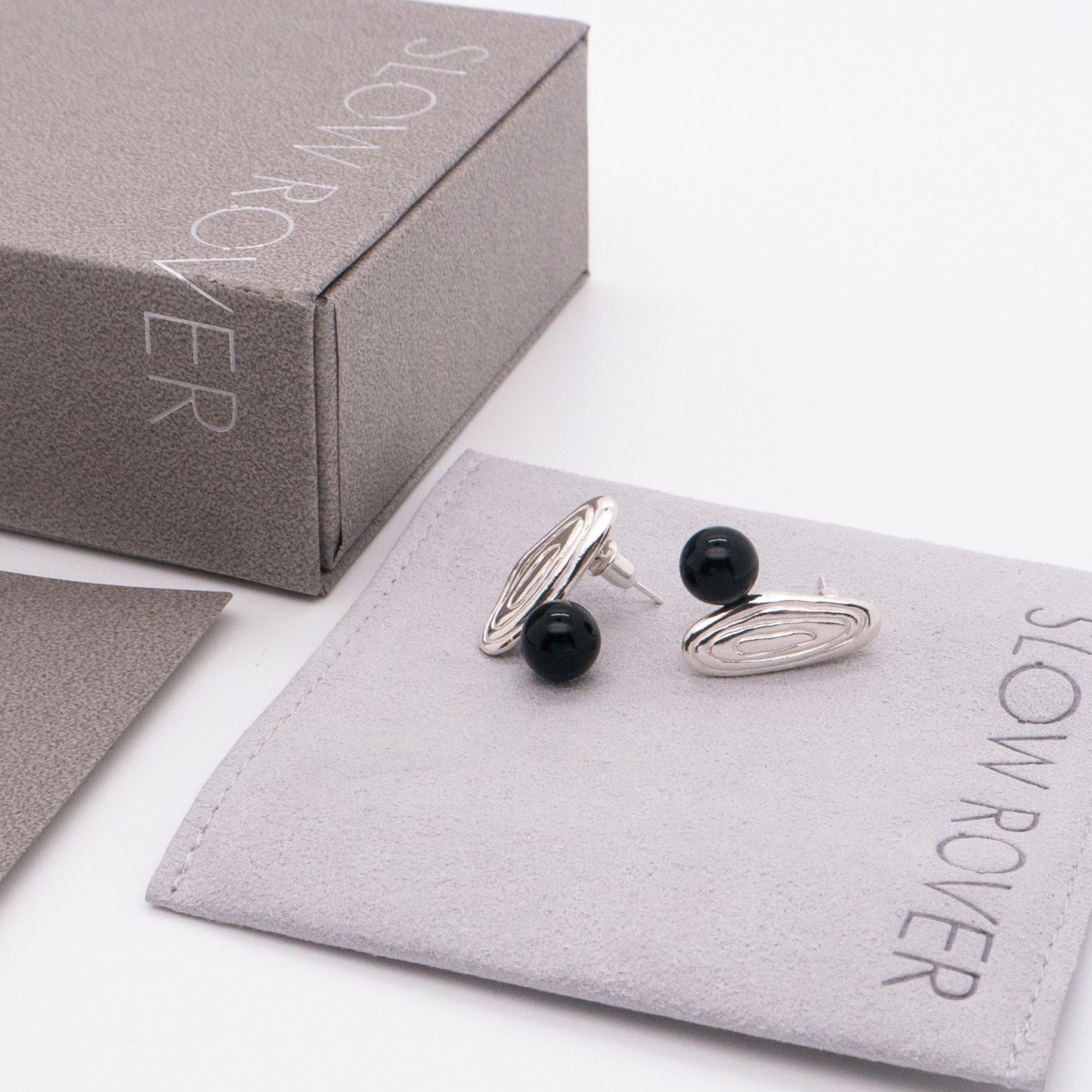 Solar Flares - Sunspots Black Agate Earrings (Silver)