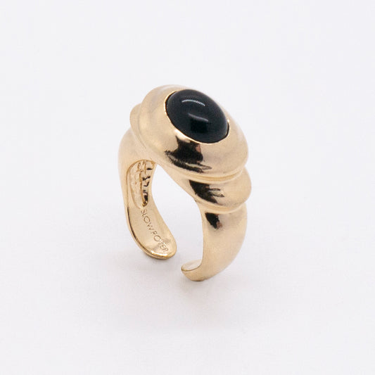 Solar Flares - Sunspots Black Agate Ring / Ear Cuff (18K Gold Plated)