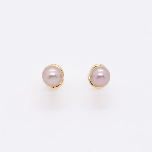 Solar Flares - Classic 8mm Lavender Pearl Earrings (18K Gold Plated)