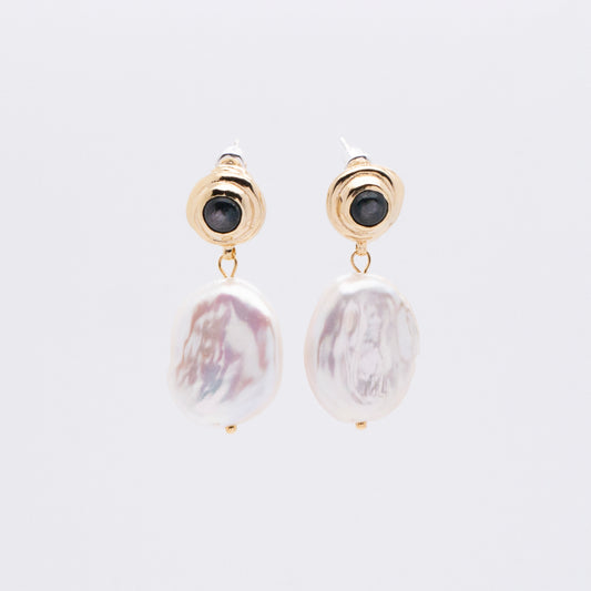 Solar Flares - Sunspots Hypersthene Pearl Drop Earrings - L (18K Gold Plated)