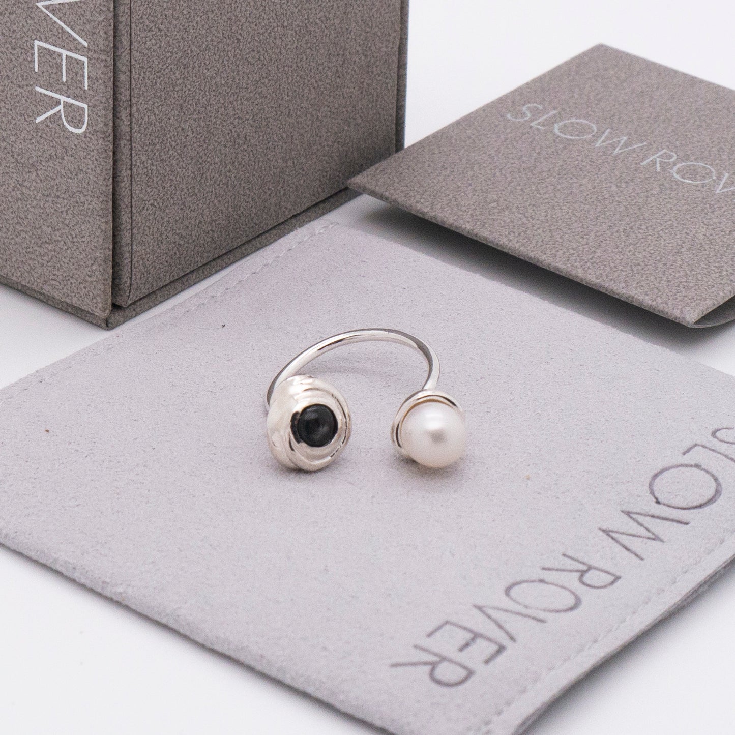 Solar Flares - Sunspots Hypersthene White Pearl Ring (Silver)