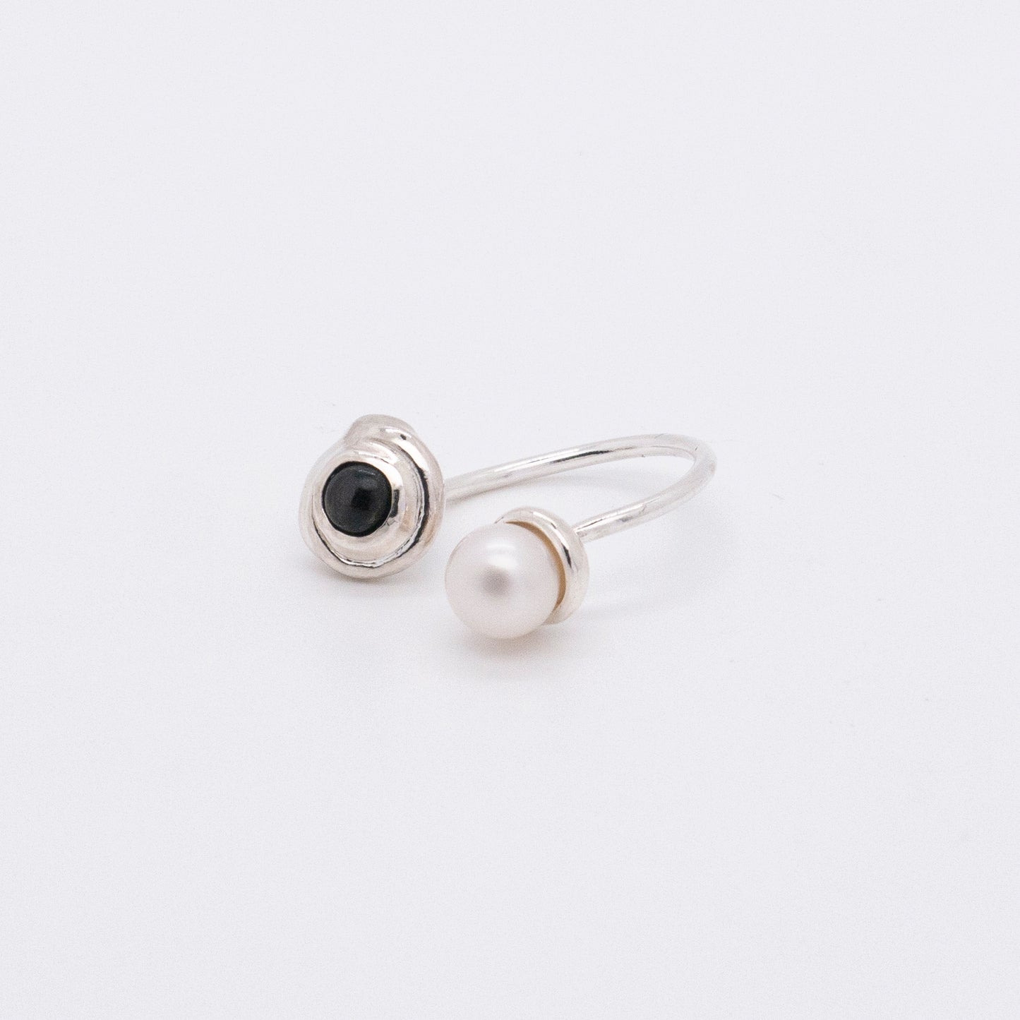 Solar Flares - Sunspots Hypersthene White Pearl Ring (Silver)