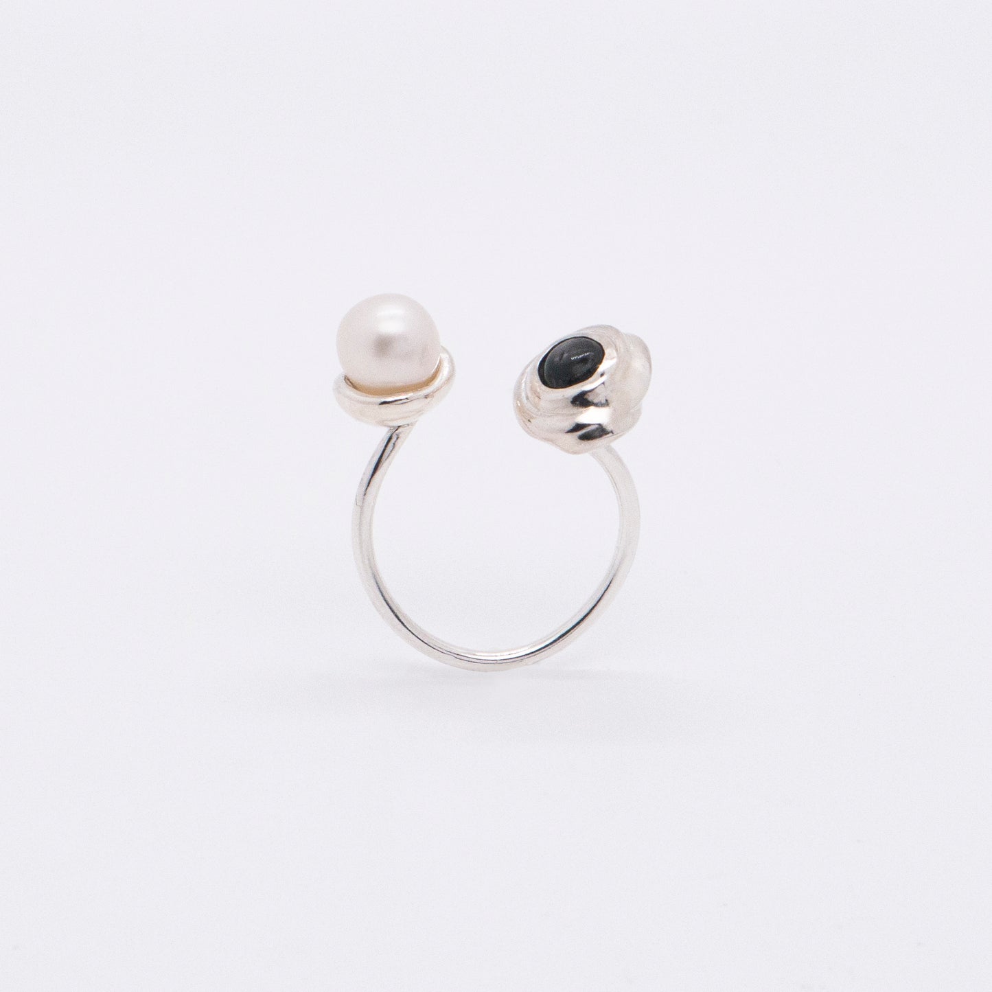 Solar Flares - Sunspots Hypersthene White Pearl Ring (Silver)