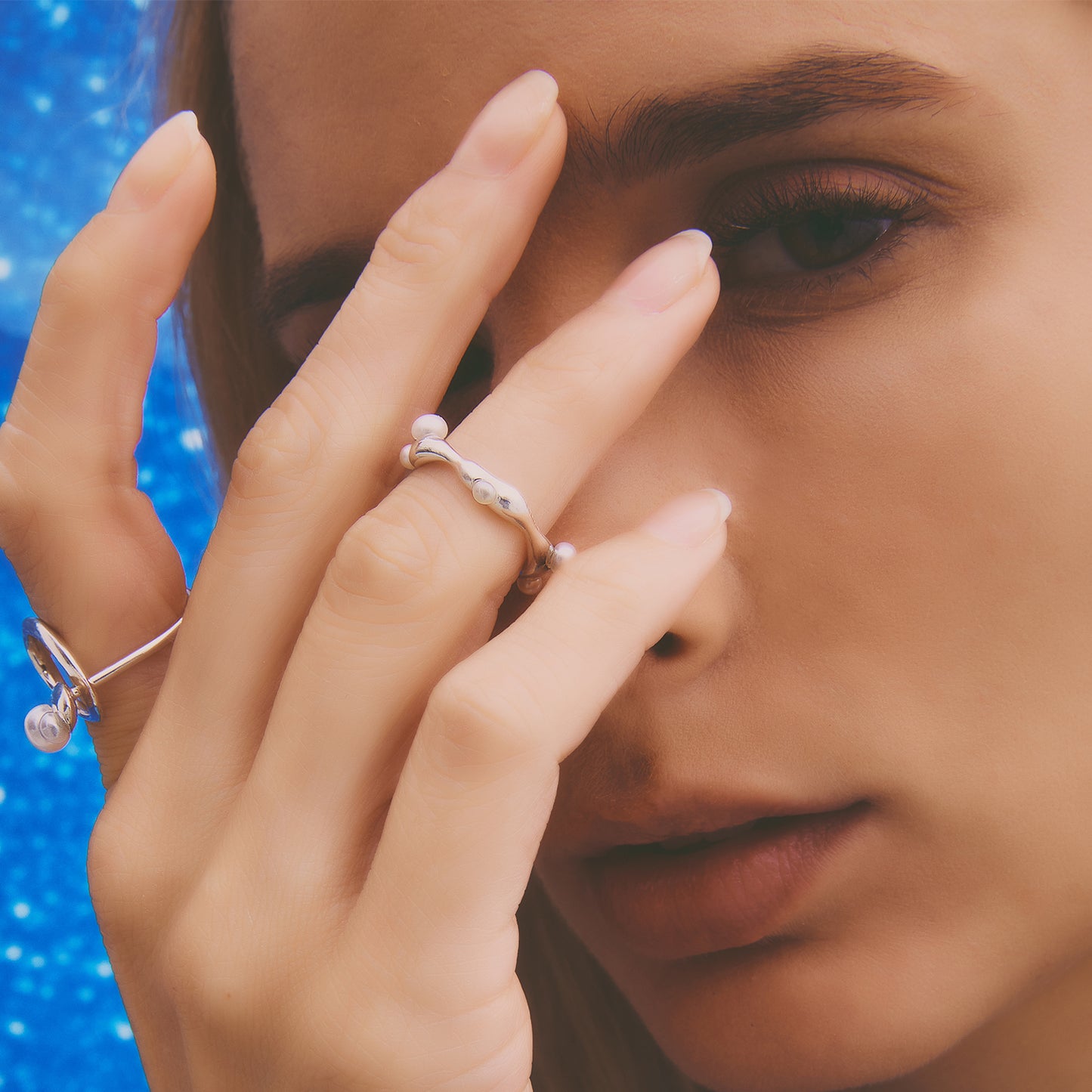 Multiverse - Flowing Baby Pearl Ring (Silver)