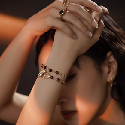 Solar Flares - Magnetic Storm Tigerite Sunstone Bracelet (18K Gold Plated)