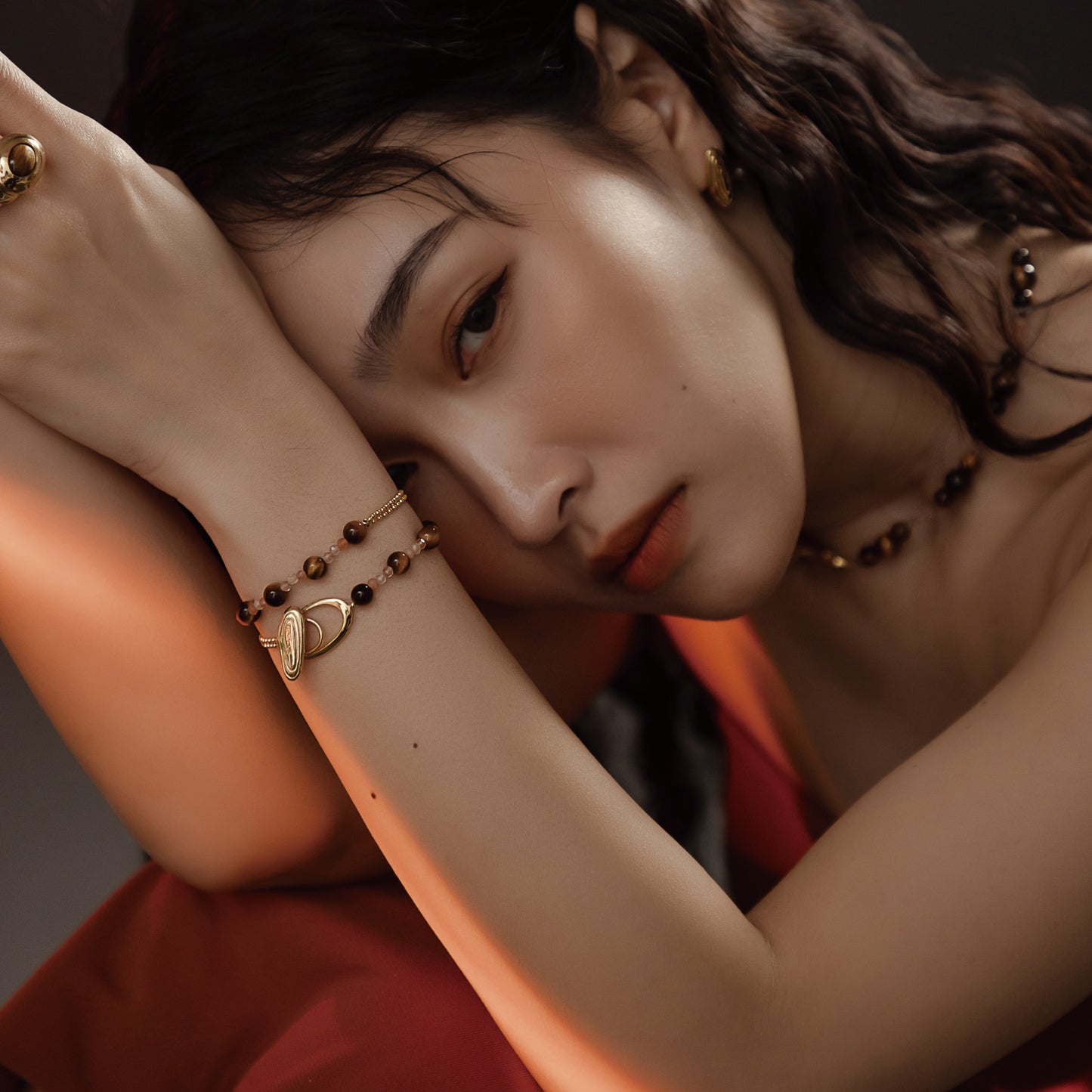 Solar Flares - Magnetic Storm Tigerite Sunstone Bracelet (18K Gold Plated)