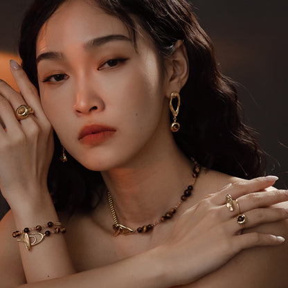 Solar Flares - Coronal Loop Tigerite Earrings (18K Gold Plated)