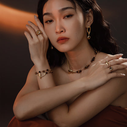 Solar Flares - Magnetic Storm Tigerite Sunstone Bracelet (18K Gold Plated)