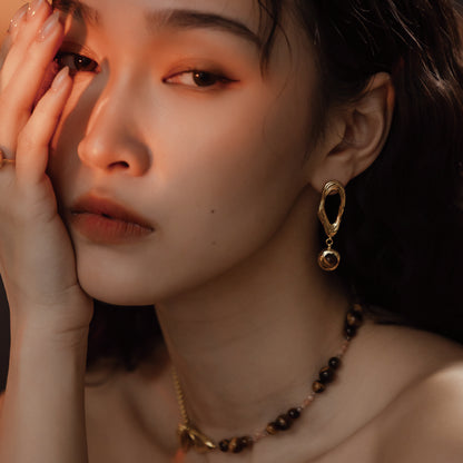 Solar Flares - Coronal Loop Tigerite Earrings (18K Gold Plated)