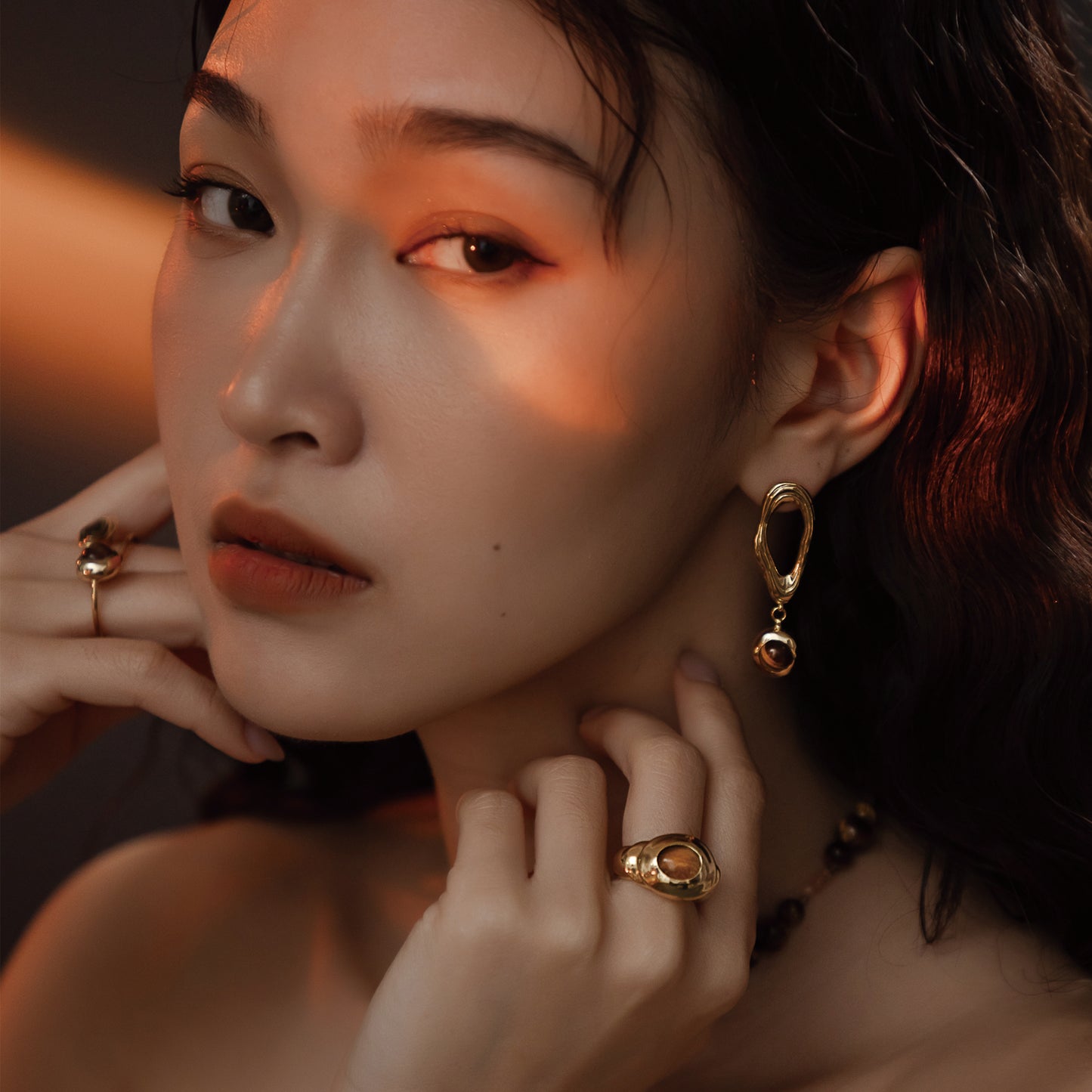 Solar Flares - Coronal Loop Tigerite Earrings (18K Gold Plated)