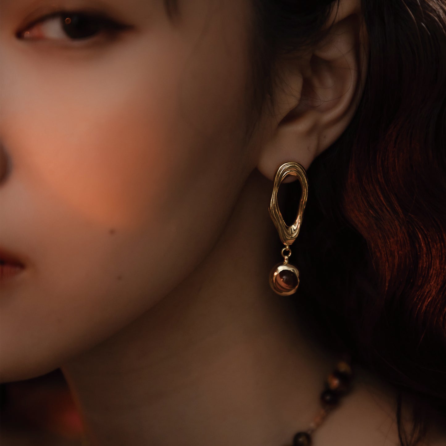 Solar Flares - Coronal Loop Tigerite Earrings (18K Gold Plated)