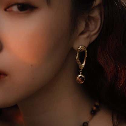 Solar Flares - Coronal Loop Tigerite Earrings (18K Gold Plated)