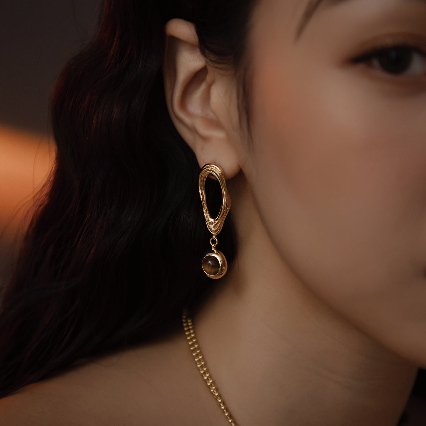 Solar Flares - Coronal Loop Tigerite Earrings (18K Gold Plated)