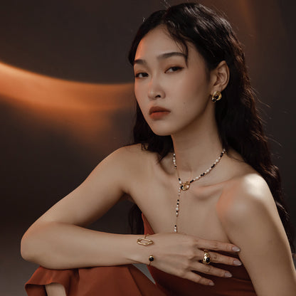 太陽閃焰 日珥黑瑪瑙耳環-厚鍍18K金