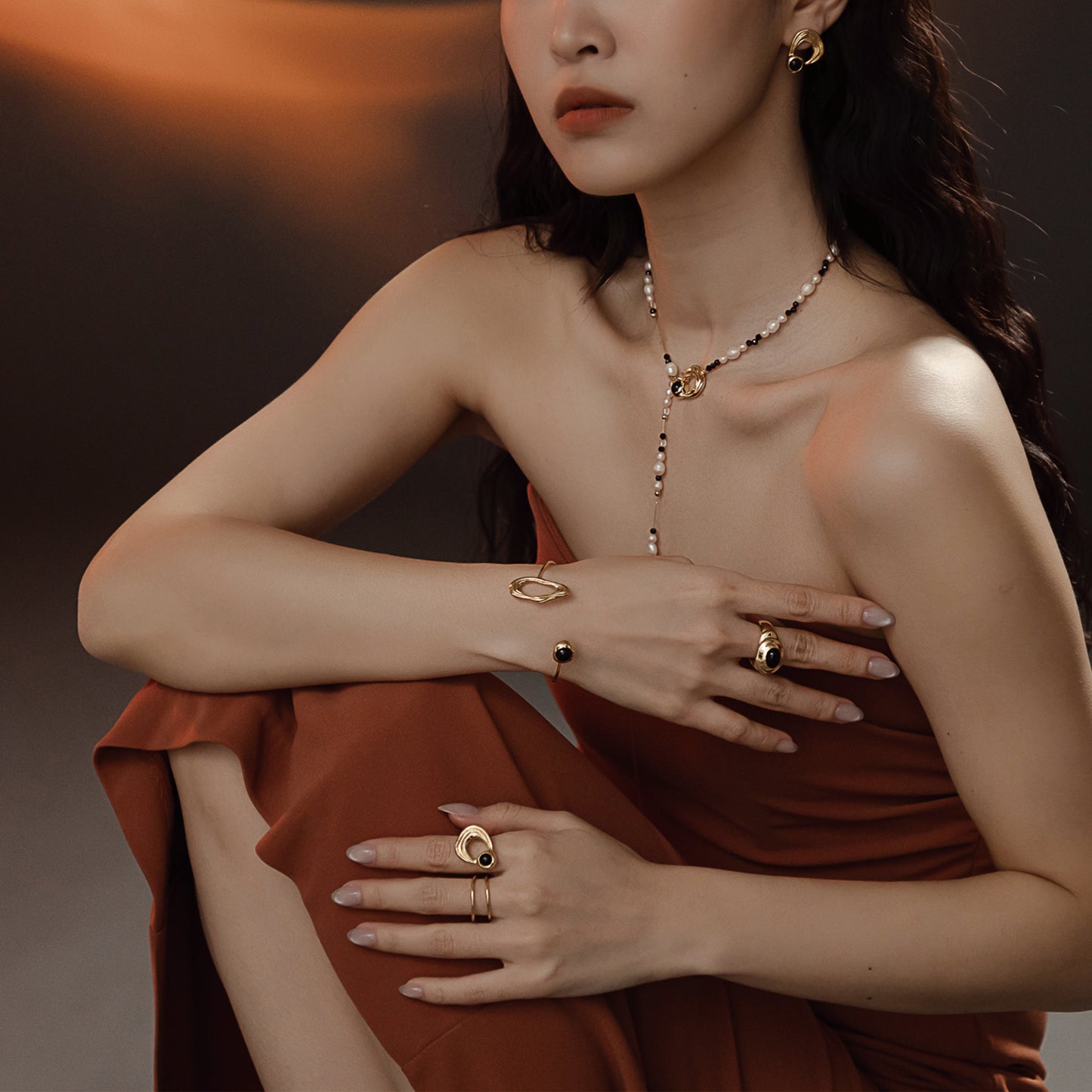 太陽閃焰 日珥黑瑪瑙雙指戒-厚鍍18K金