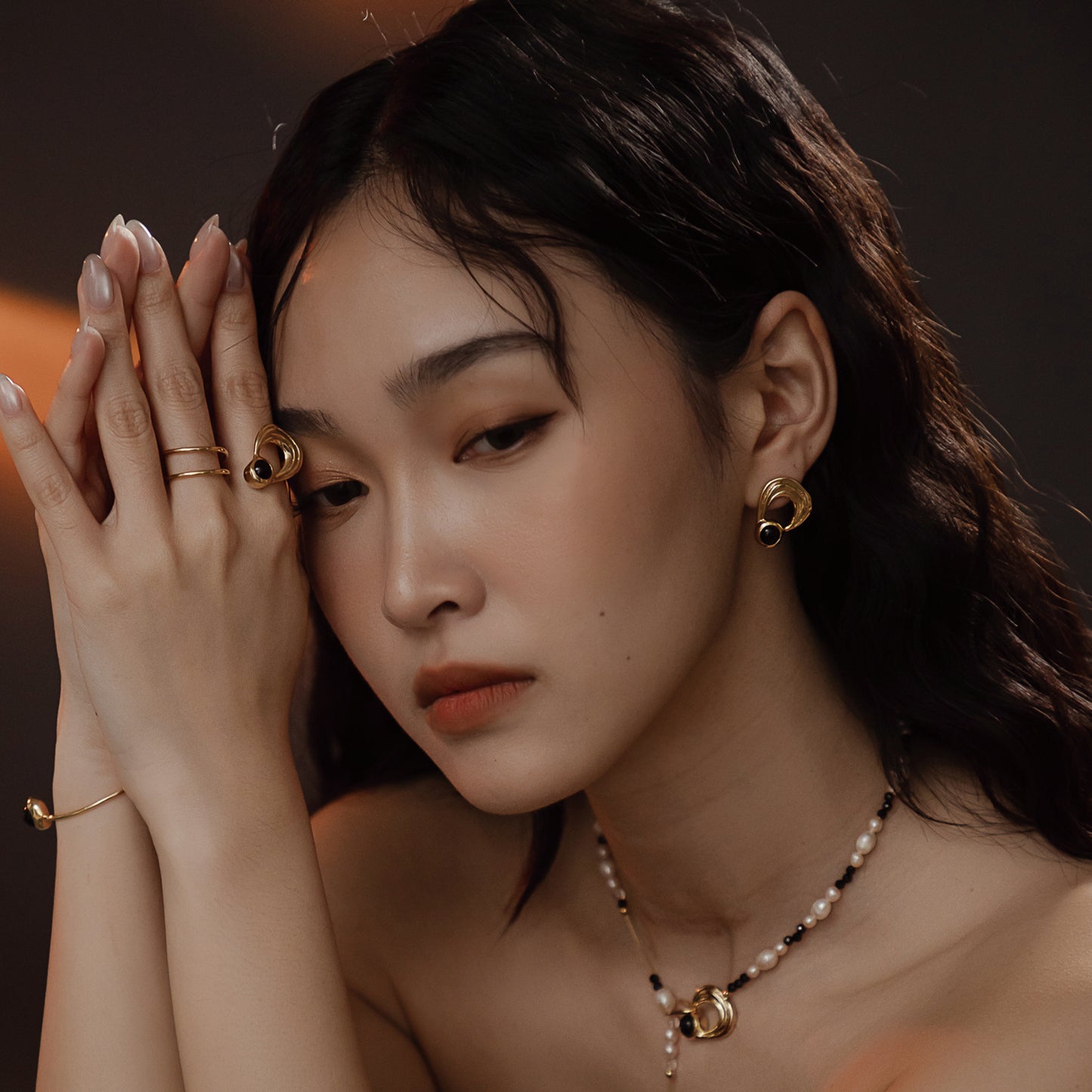 太陽閃焰 日珥黑瑪瑙耳環-厚鍍18K金