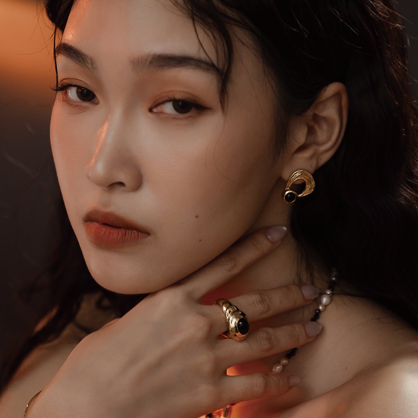 太陽閃焰 日珥黑瑪瑙耳環-厚鍍18K金