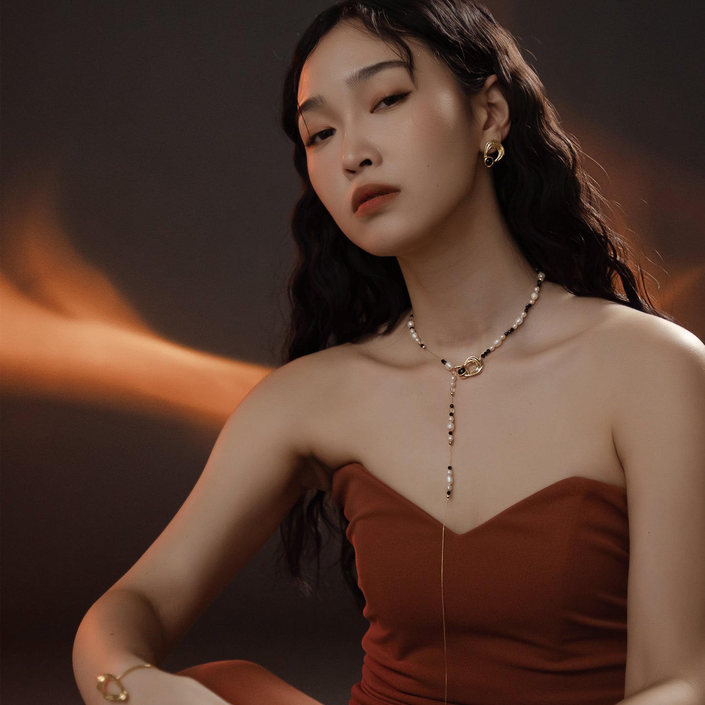 太陽閃焰 日珥金運石白色珍珠長鍊-厚鍍18K金