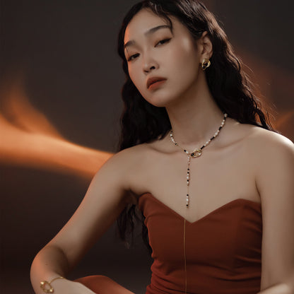 太陽閃焰 日珥金運石白色珍珠長鍊-厚鍍18K金