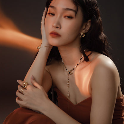 太陽閃焰 日珥金運石白色珍珠長鍊-厚鍍18K金