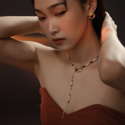 太陽閃焰 日珥金運石白色珍珠長鍊-厚鍍18K金