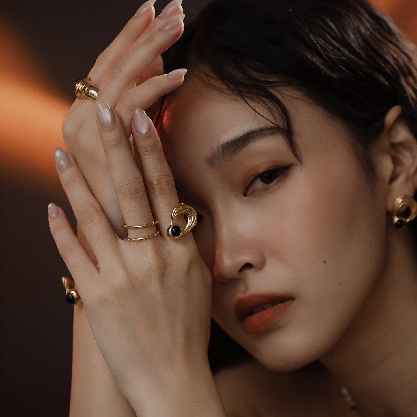 太陽閃焰 日珥黑瑪瑙雙指戒-厚鍍18K金