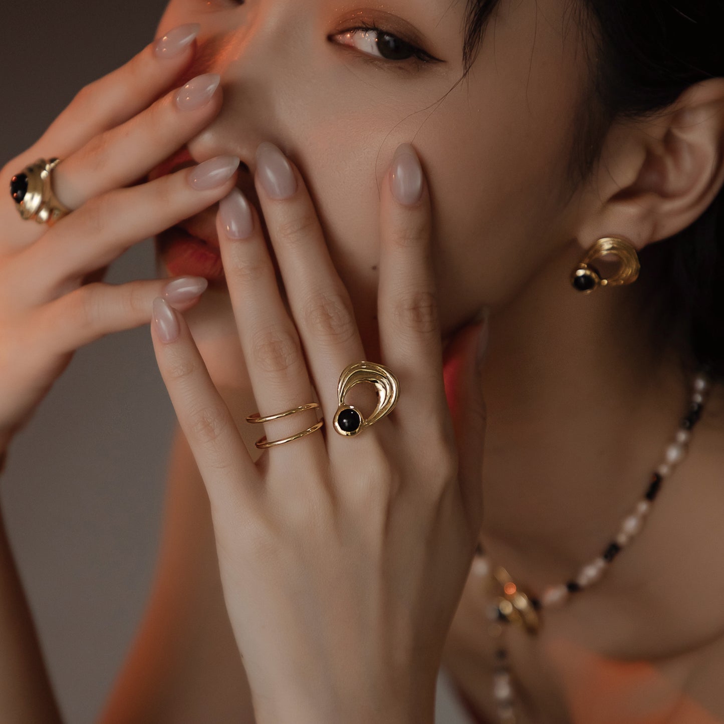 太陽閃焰 日珥黑瑪瑙雙指戒-厚鍍18K金