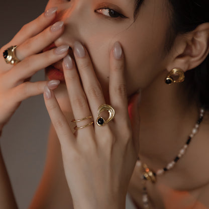 太陽閃焰 日珥黑瑪瑙雙指戒-厚鍍18K金