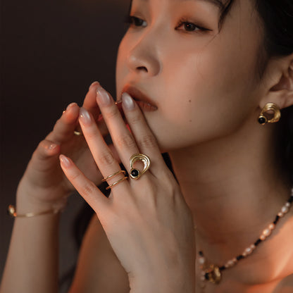 太陽閃焰 日珥黑瑪瑙雙指戒-厚鍍18K金