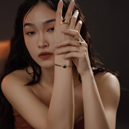 太陽閃焰 日珥黑瑪瑙雙指戒-厚鍍18K金