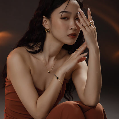 Solar Flares - Sunspots Black Agate Bracelet (Black & 18K Gold Plated)