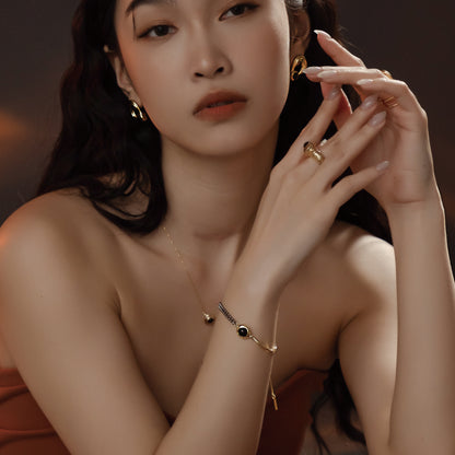 Solar Flares - Sunspots Black Agate Bracelet (Black & 18K Gold Plated)