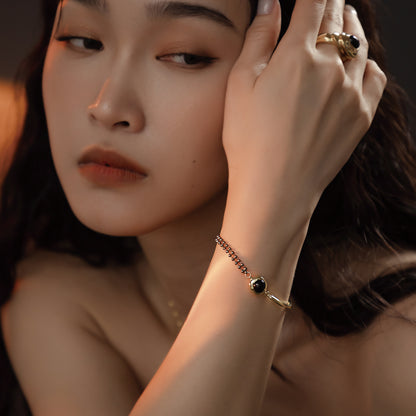 Solar Flares - Sunspots Black Agate Bracelet (Black & 18K Gold Plated)