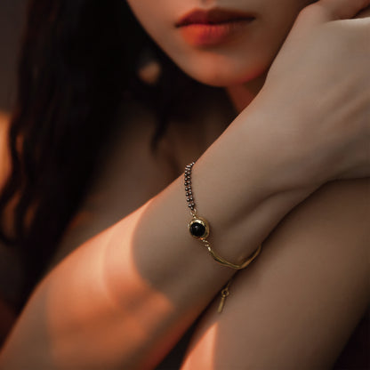 Solar Flares - Sunspots Black Agate Bracelet (Black & 18K Gold Plated)