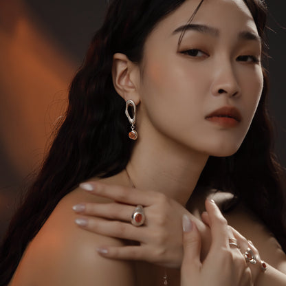 サンフラッシュフレイムレインオパールイヤリング - スターリングシルバー