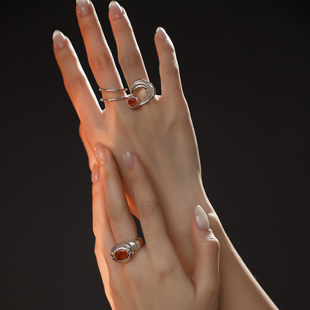 솔라 플레어 프로미넌스 선스톤 더블 링 - 스털링 실버